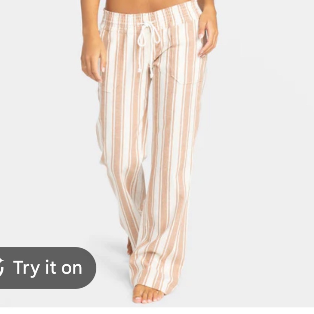 Roxy Camel and White Striped Flare Pants